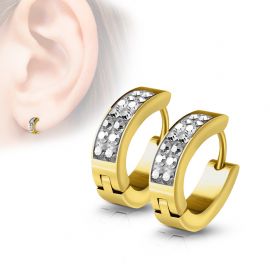 Paire boucles d'oreilles anneaux dorés cristaux blanc