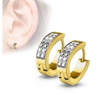 Paire boucles d'oreilles anneaux dorés cristaux blanc