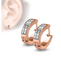 Paire boucles d'oreilles anneaux rosés cristaux blanc