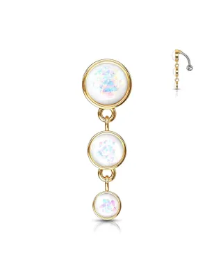 Piercing nombril inversé doré tripe opalescent blanc