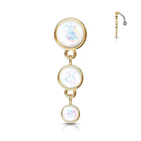 Piercing nombril inversé doré tripe opalescent blanc