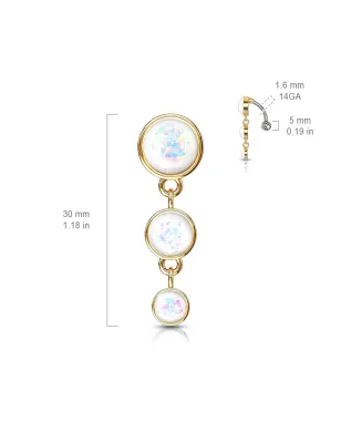 Piercing nombril inversé doré tripe opalescent blanc