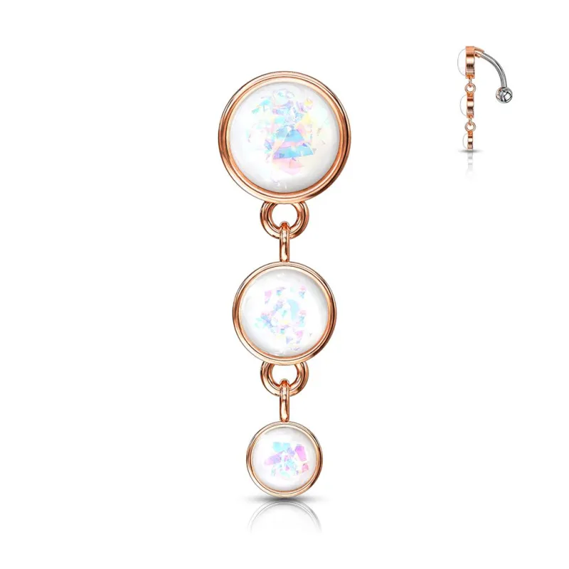Piercing nombril inversé rosé triple opalescent blanc