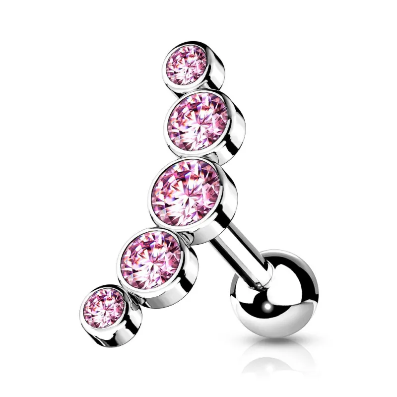 Piercing oreille cartilage hélix incurvé cinq cristaux rose Piercing oreille cartilage hélix incurvé cinq cristaux rose