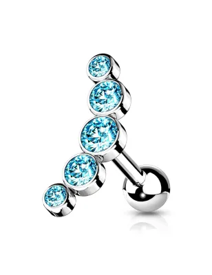 Piercing cartilage hélix incurvé cinq cristaux turquoise