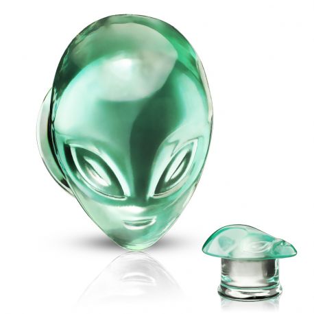 Piercing plug oreille verre tête d'alien