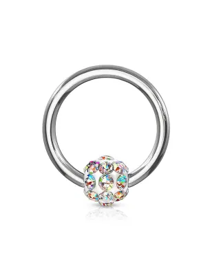 Piercing anneau Captif boule à cristaux aurore boréale