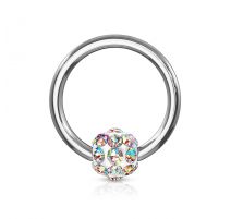 Piercing anneau Captif boule à cristaux aurore boréale