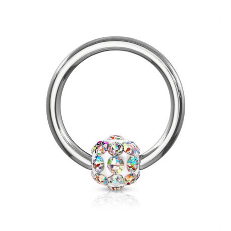 Piercing anneau Captif boule à cristaux aurore boréale
