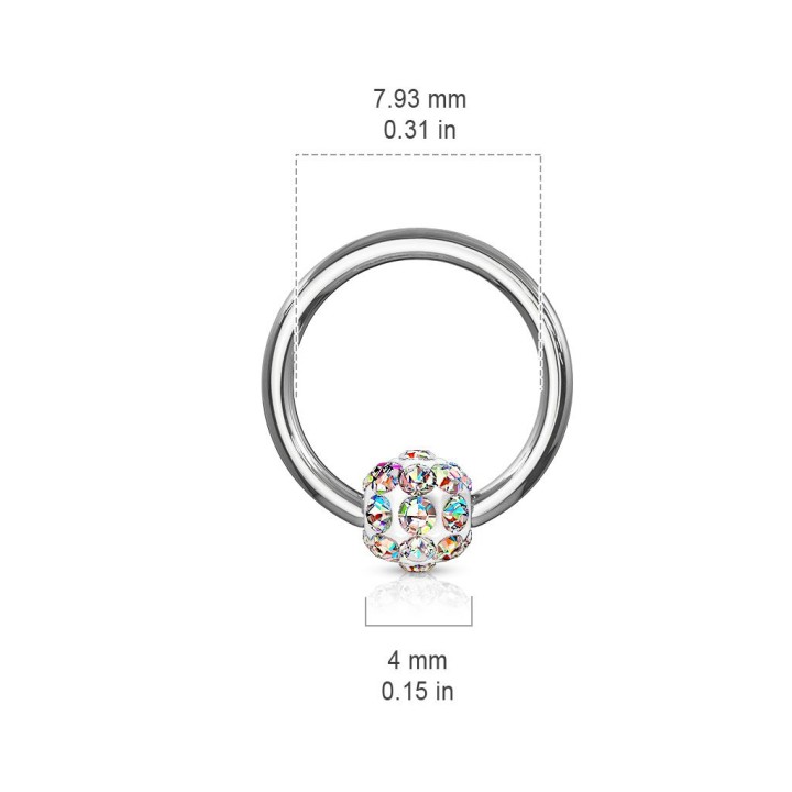 Piercing anneau Captif boule à cristaux aurore boréale