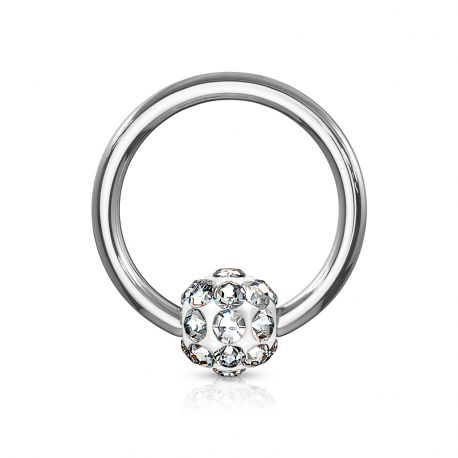 Piercing anneau Captif boule à cristaux blanc