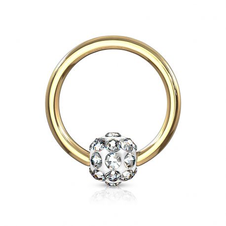 Piercing anneau Captif doré boule à cristaux blanc