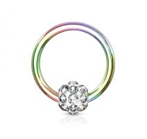 Piercing anneau Captif multicolore boule à cristaux blanc