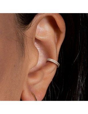Piercing anneau oreille doré double ligne de strass