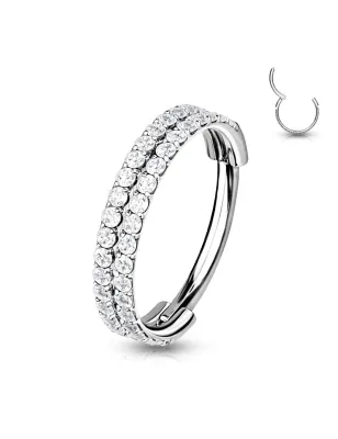 Piercing anneau oreille double ligne de strass