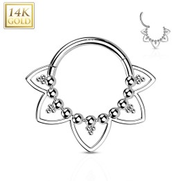 Piercing anneau or blanc 14 carats septum daith filigrane perles