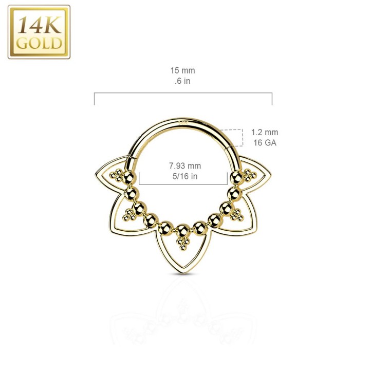 Piercing anneau or jaune 14 carats septum daith filigrane perles