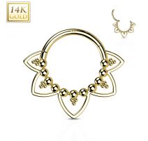 Piercing anneau or jaune 14 carats septum daith filigrane perles