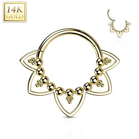 Piercing anneau or jaune 14 carats septum daith filigrane perles