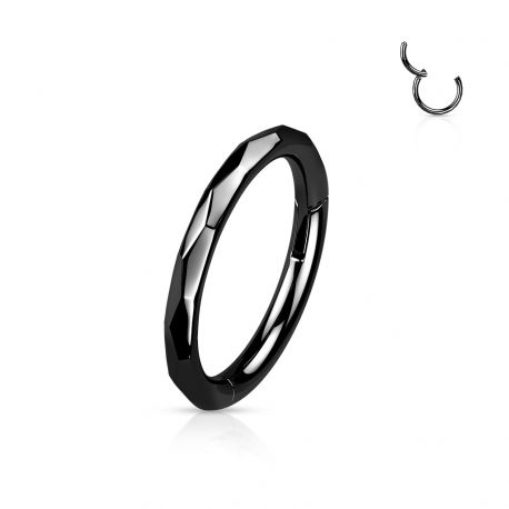 Piercing anneau segment titane noir à facettes