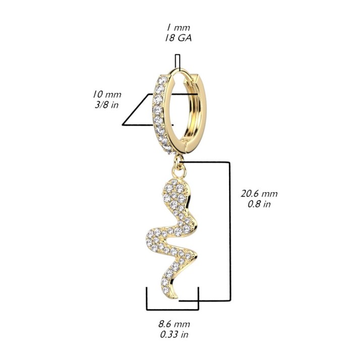 Paire boucles d'oreille anneaux plaqué or serpent strass