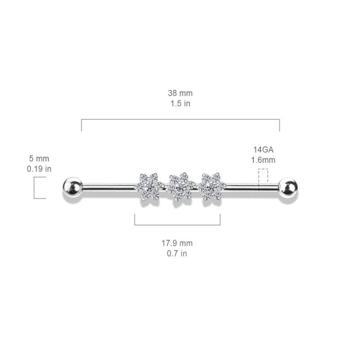 Piercing industriel oreille 3 fleurs