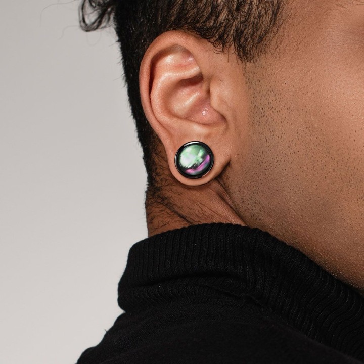 Piercing tunnel oreille acier noir nacre