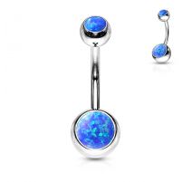 Piercing nombril acier double opale bleu