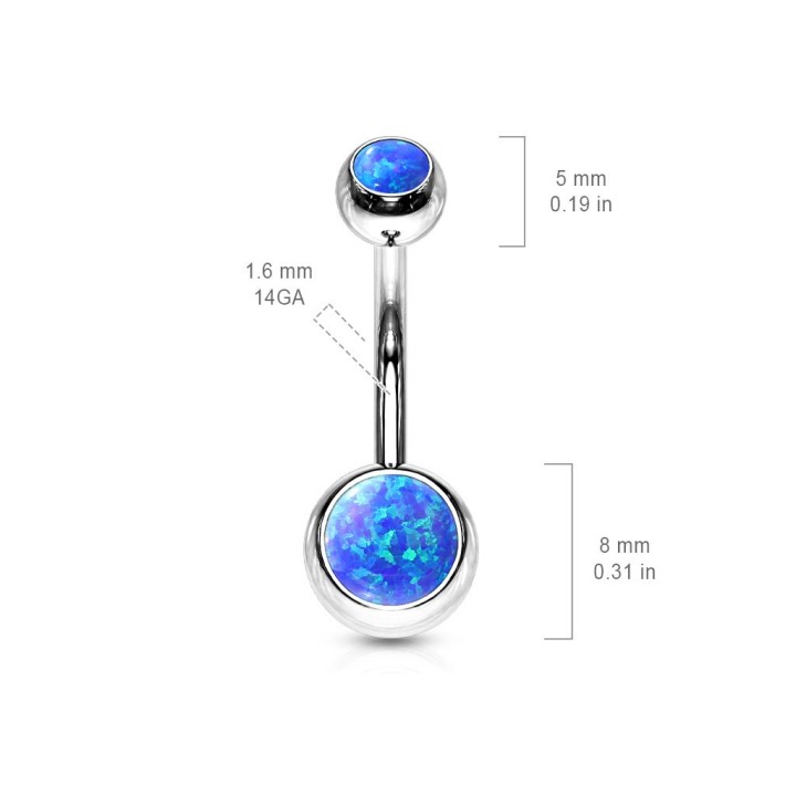 Piercing nombril acier double opale bleu