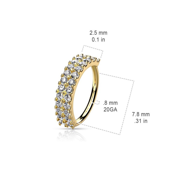 Piercing nez anneau pliable doré double ligne strass