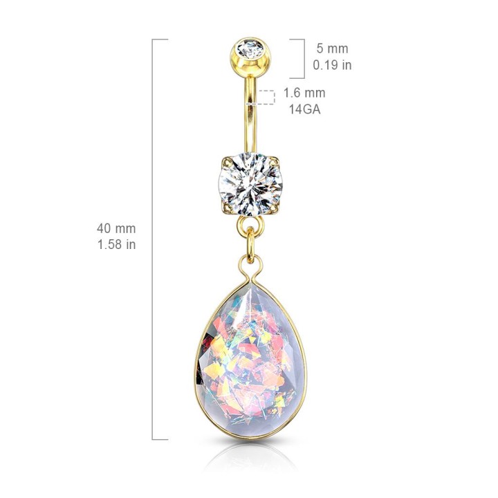 Piercing nombril plaqué or pendentif opalite multicolore