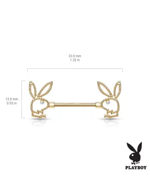Piercing téton Playboy en acier doré motif perlé