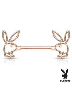 Piercing téton Playboy en acier rosé motif perlé