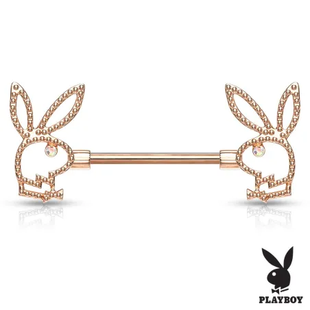 Piercing téton Playboy en acier rosé motif perlé