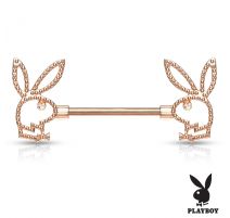 Piercing téton Playboy en acier rosé motif perlé