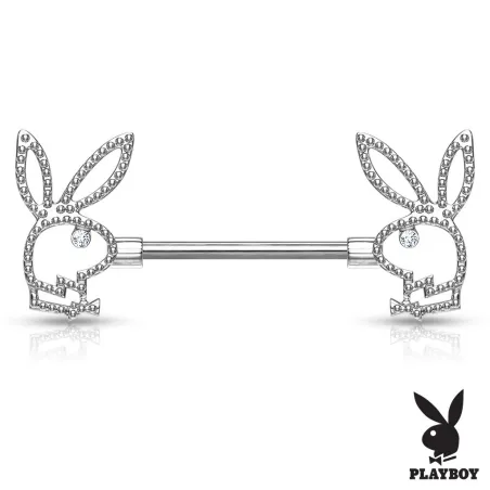 Piercing téton Playboy en acier chirurgical motif perlé