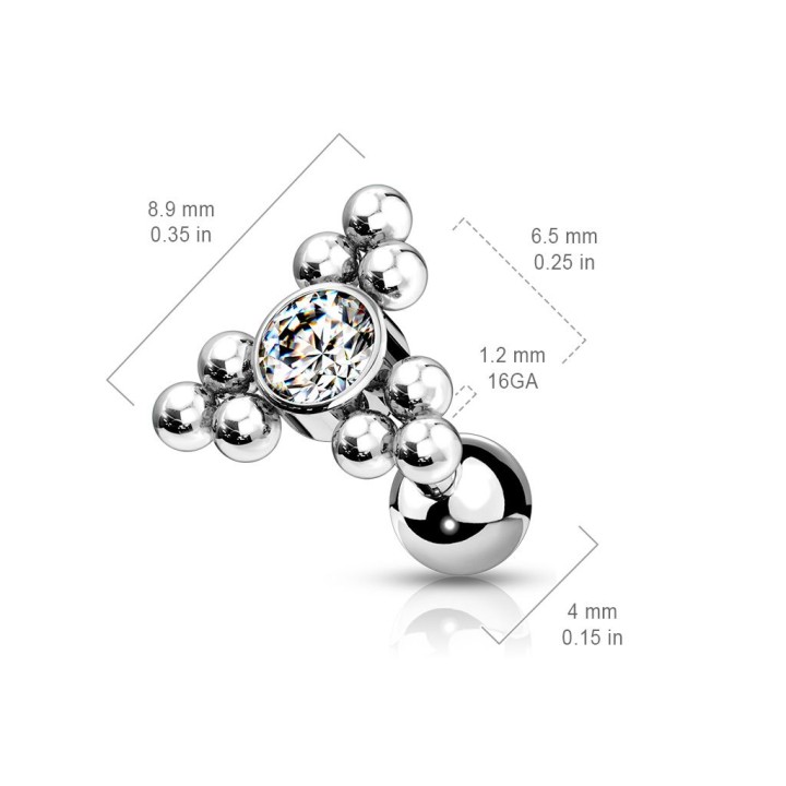 Piercing cartilage hélix cluster billes cristal