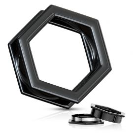 Piercing tunnel oreille hexagonal acier noir