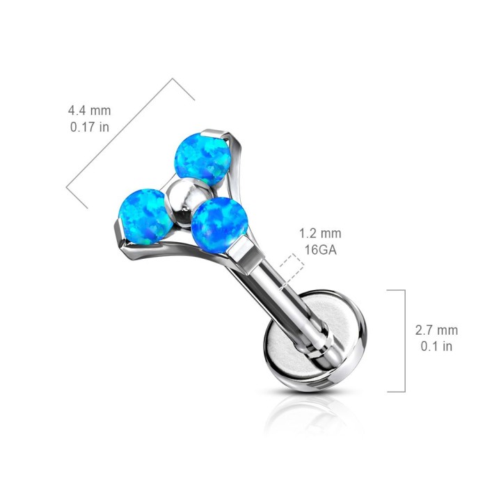 Piercing labret oreille triangle opalite bleu
