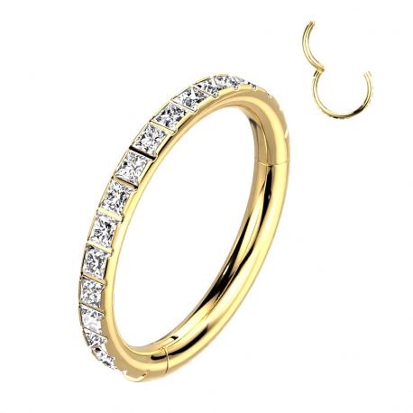 Piercing anneau segment titane doré strass rectangulaires