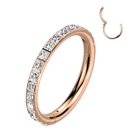 Piercing anneau segment titane rosé strass rectangulaires
