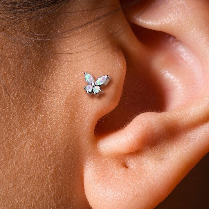 Piercing oreille labret papillon strass blanc