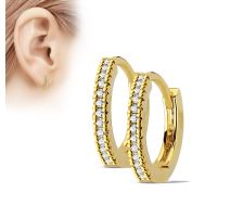 Paire boucles d'oreille anneaux plaqué or micro-pavées de strass