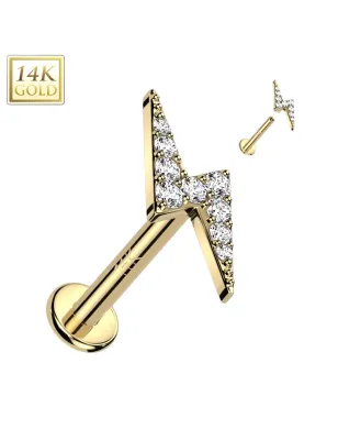 Piercing labret oreille or jaune 14 carats vissage interne éclair