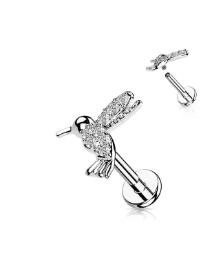 Piercing labret oreille colibri pavé