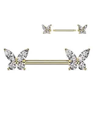 Piercing téton papillon doré serti de strass