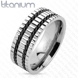 Bague homme titane noir double chaines