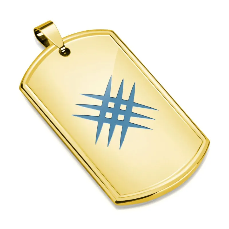 Pendentif homme plaque militaire doré motif croisé bleu Pendentif homme plaque militaire doré motif croisé bleu