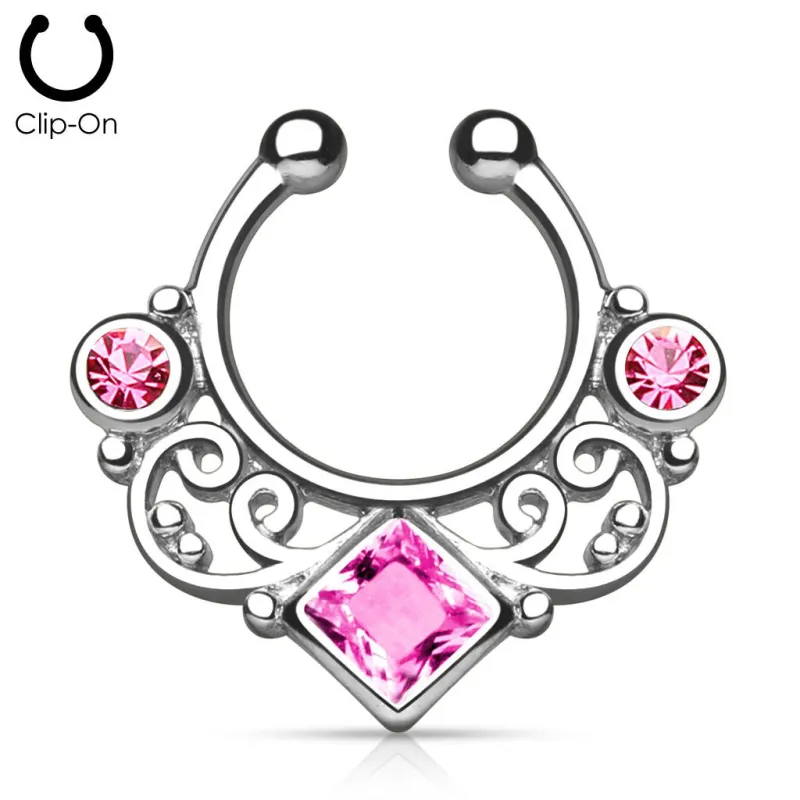 Faux piercing septum tourbillon strass rose Faux piercing septum tourbillon strass rose