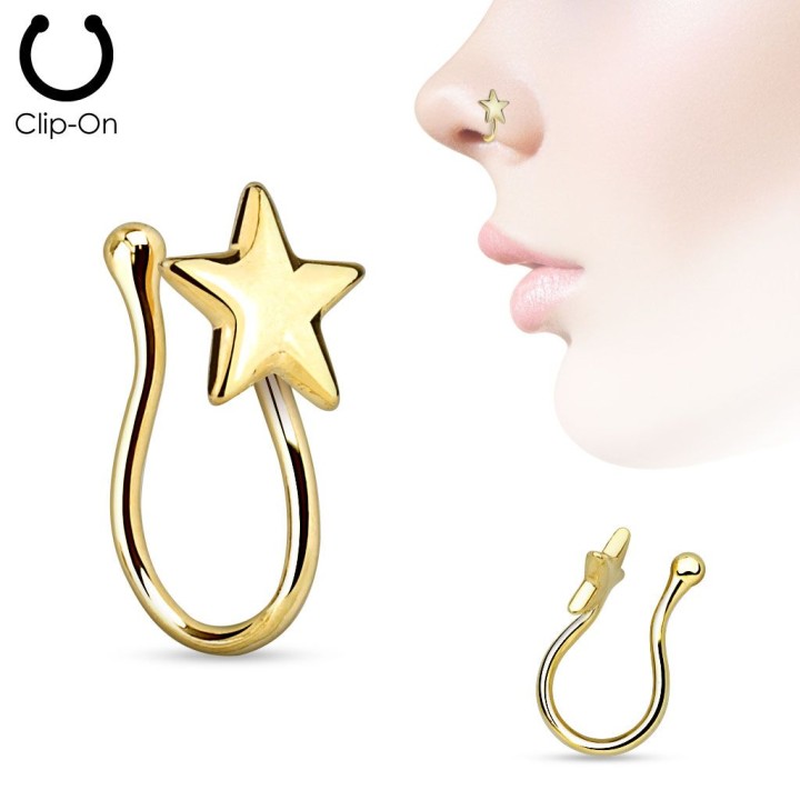 Faux piercing de nez clipsable étoile doré